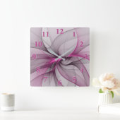 カオエレガントスモダン抽象芸術ピンクフラクタルアート スクエア壁時計 (ホーム)