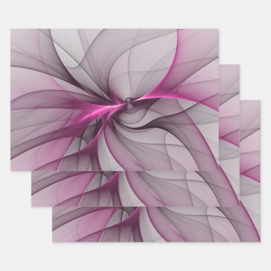 カオエレガントスモダン抽象芸術ピンクフラクタルアート ラッピングペーパーシート (セット)
