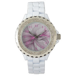 カオエレガントスモダン抽象芸術ピンクフラクタルアート 腕時計