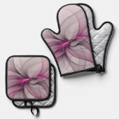 カオエレガントスモダン抽象芸術ピンクフラクタルアート 鍋つかみ&鍋敷きセット (正面/裏面)