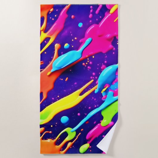 カオカラフルス・イン・抽象芸術(ばちゃばちゃ)跳ねる ビーチタオル (正面)