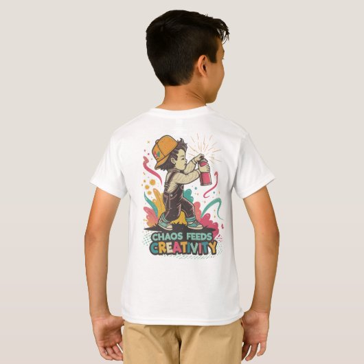 カオスがクリエイティビティを育む - レトログラフィティポップアート Tシャツ (裏面フル)