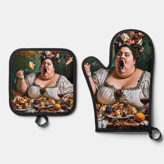 「カオスの宴会」超現実的な作品カラフル展 鍋つかみ&鍋敷きセット (正面)