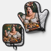 「カオスの宴会」超現実的な作品カラフル展 鍋つかみ&鍋敷きセット (正面/裏面)