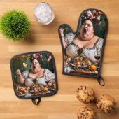 「カオスの宴会」超現実的な作品カラフル展 鍋つかみ&鍋敷きセット (トップダウン)