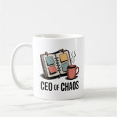 カオスのCEO | 子育てマルチタスクユーモア コーヒーマグカップ (左)