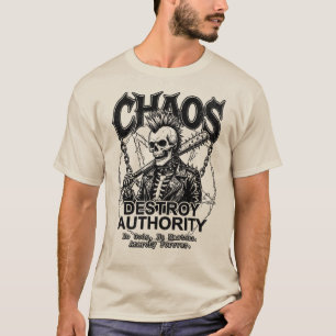 カオスは権威を破壊する - ダークパンクの無秩序さ スカル Tシャツ