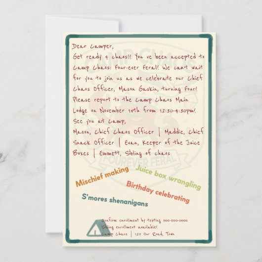 カオスキャンプ:フォーエバーフェラル4周年バースデー招待状 招待状 (正面)