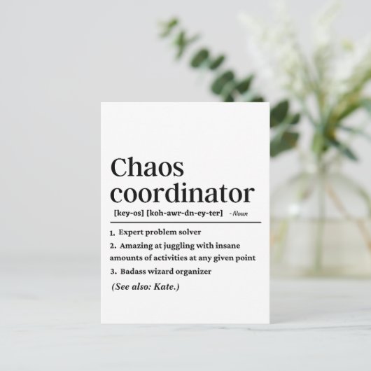 カオスコパーソナライズされたンおもしろいコーディネーター定義 ポストカード (スタンド正面)