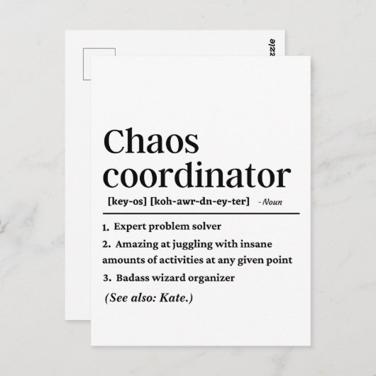 カオスコパーソナライズされたンおもしろいコーディネーター定義 ポストカード (正面/裏面)