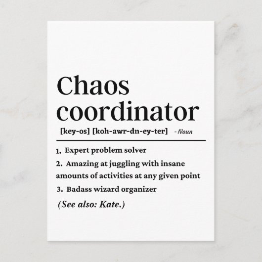 カオスコパーソナライズされたンおもしろいコーディネーター定義 ポストカード (正面)