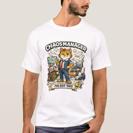 カオスマネージャー 笑えるオフィス猫ベクター Tシャツ