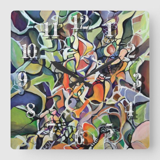 カオス抽象芸術表現コンテンポラリー芸術作品 スクエア壁時計 (正面)