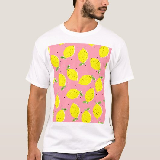 カオティックレモンピンクポルカ:柑橘系パターン Tシャツ (正面)