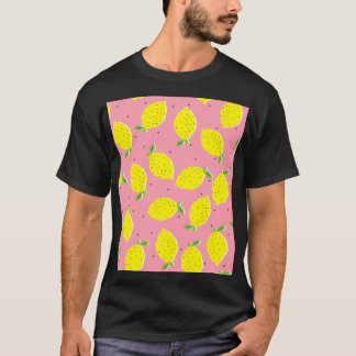 カオティックレモンピンクポルカ:柑橘系パターン Tシャツ