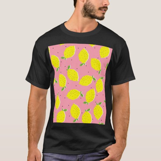 カオティックレモンピンクポルカ:柑橘系パターン Tシャツ (正面)
