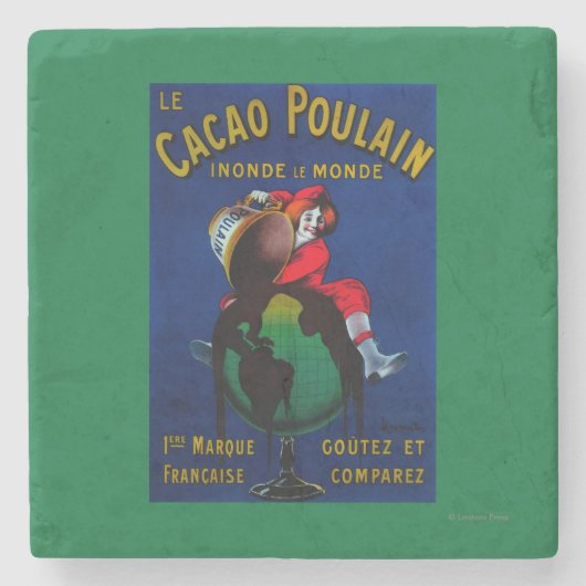 カカオのPoulainのヴィンテージPosterEurope ストーンコースター (正面)