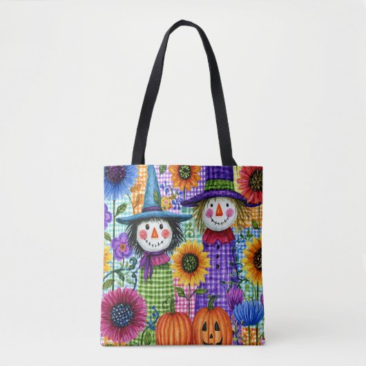 カカシとカボチャ、ハロウィン トートバッグ (正面)