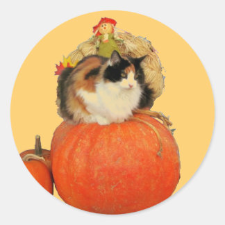カカシと三毛猫とカボチャ ラウンドシール
