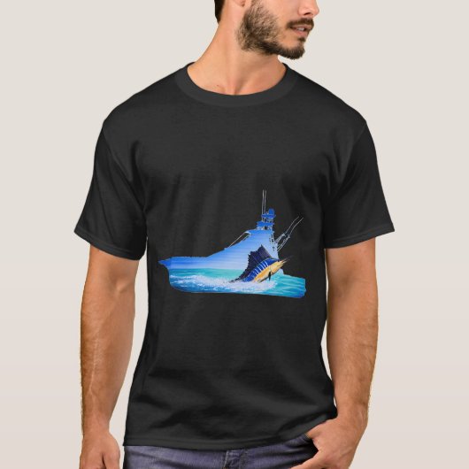 カカジキのボートのシルエット Tシャツ (正面)