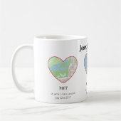 カカスタムップルのマイルストーンマップの場所のハート コーヒーマグカップ (左)