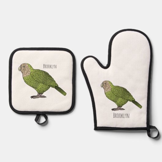 カカポ鳥まんがイラストレーション 鍋つかみ&鍋敷きセット (正面)