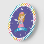 カカラフルウトプリンセスキッズガールズベッドルーム ラージ壁時計 (傾斜)