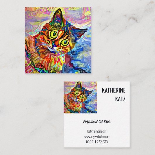 カカラフルワ芸術的イトペット猫ポートレートテンプレート   スクエア名刺 (正面/裏面)