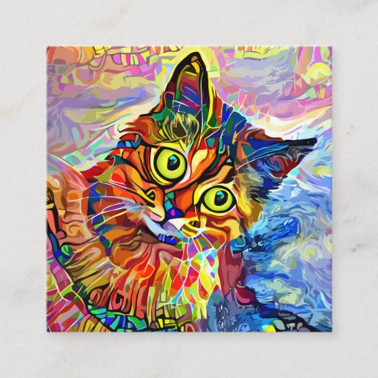 カカラフルワ芸術的イトペット猫ポートレートテンプレート   スクエア名刺 (正面)
