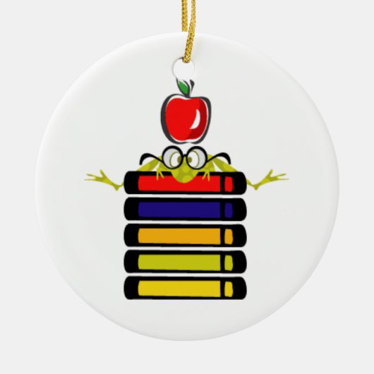 カガエルと本のオーナメント セラミックオーナメント (正面)