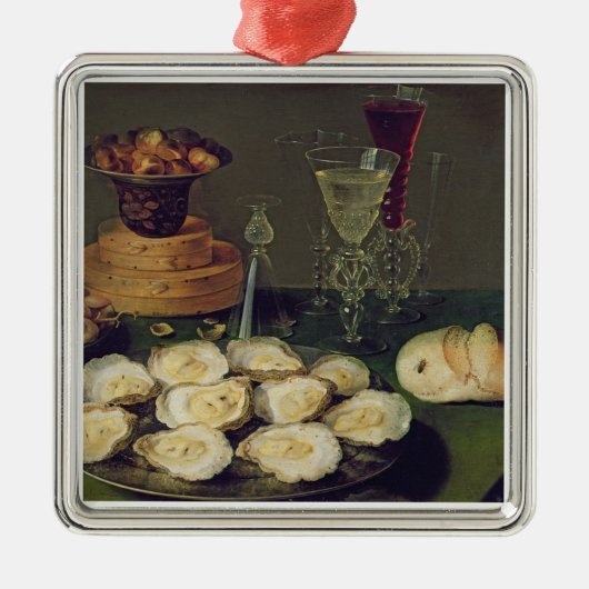 カキおよびガラス(パネルの油)が付いている静物画 メタルオーナメント (正面)