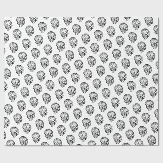 カキの貝殻の模様(白黒) ラッピングペーパー (フラット)