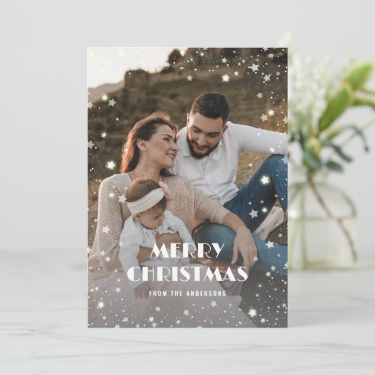 カキバッファロープレイドスノースターズフォトクリスマス シーズンカード (スタンド正面)