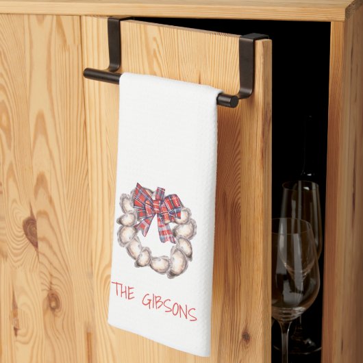 カキパーソナライズされたーリースプレイドボウバー キッチンタオル (三つ折り)