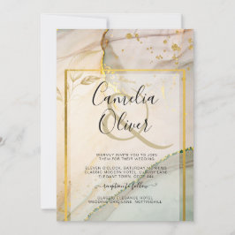 カキ真珠金ゴールド結婚アルコールインク抽象芸術 招待状