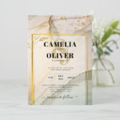 カキ真珠金ゴールド結婚アルコールインク抽象芸術 招待状 (スタンド正面)