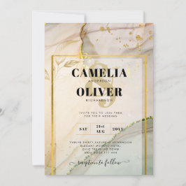 カキ真珠金ゴールド結婚アルコールインク抽象芸術 招待状