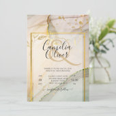 カキ真珠金ゴールド結婚アルコールインク抽象芸術 招待状 (スタンド正面)