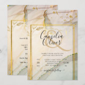 カキ真珠金ゴールド結婚アルコールインク抽象芸術 招待状 (正面/裏面)