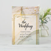 カキ真珠金ゴールド結婚アルコールインク抽象芸術 招待状 (スタンド正面)