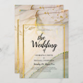 カキ真珠金ゴールド結婚アルコールインク抽象芸術 招待状 (正面/裏面)