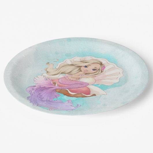 カキ貝の海の人魚(ブロンド)の下 ペーパープレート (アングル)