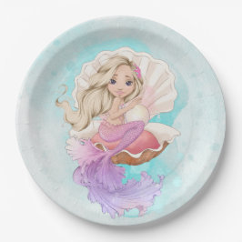 カキ貝の海の人魚（ブロンド）の下 ペーパープレート