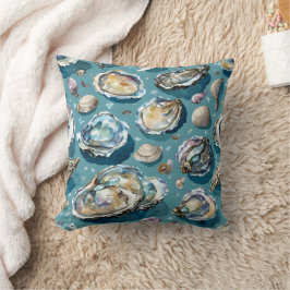 カキ貝の貝類の模様（青） クッション