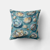 カキ貝の貝類の模様（青） クッション (裏面)