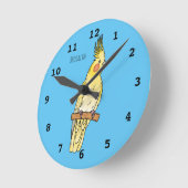 カクタイル鳥漫画イラストレーション  ラウンド壁時計 (傾斜)