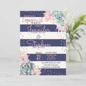 カクタスネイビーストライプバラ金ゴールド婚約パーティ 招待状 (スタンド正面)