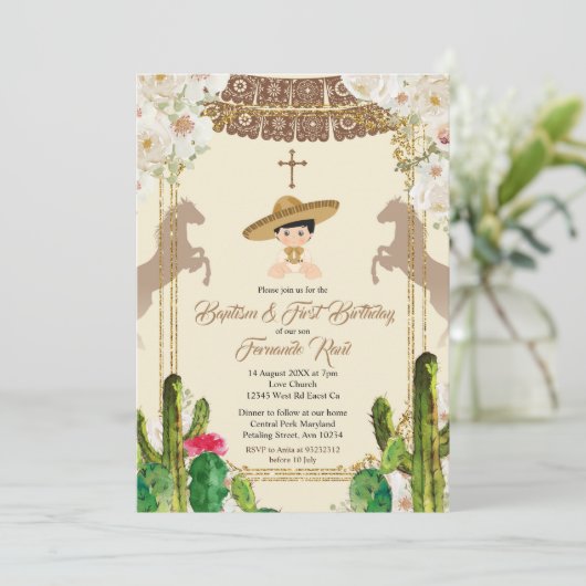 カクタスフィエスタボーイバプテスマン誕生日招待状 招待状 (スタンド正面)