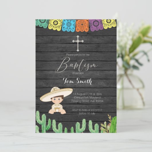 カクタスフィエスタボーイバプテスマ《キリスト教》洗礼式や命名式招待状 招待状 (スタンド正面)
