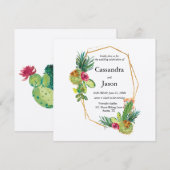 カクタス幾何学ゴールドフレームウェディング 招待状 (正面/裏面)